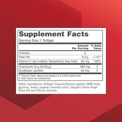 PROTOCOL FOR LIFE BALANCE CoQ10 400mg - with Vitamin E & Soy Lecithin - CoQ10 Supplement - Halal & Egg Free - 60 Softgels
