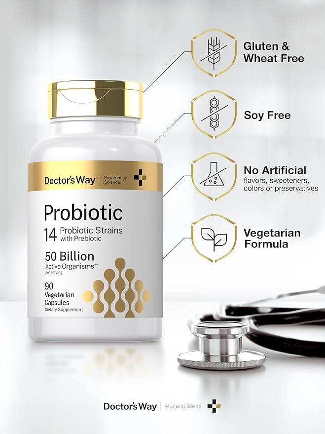 Doctor's Way Probiotic Supplement | 50 Billion Active Organisms | 90 Capsules | 14 Strains with Prebiotic | for Men and Women | Vegetarian, Non-GMO, Gluten Free