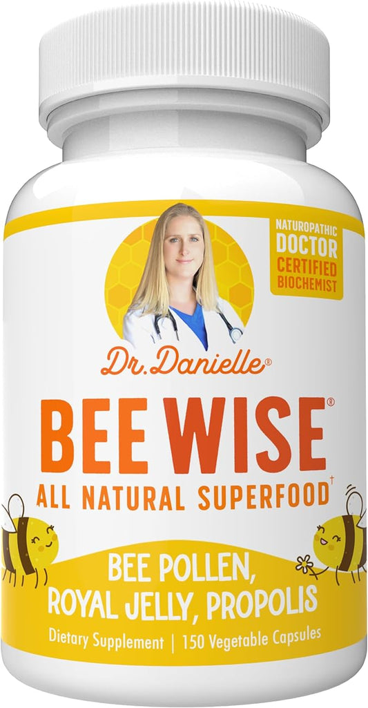 Dr. Danielle's Bee Wise - Bee Pollen Supplement - Bee Well with Royal Jelly, Propolis, Beepollen in 4 Daily Bee Pollen Capsules