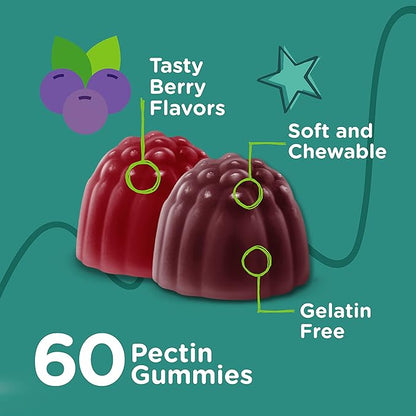 Probiotic Gummies for Kids Plus Prebiotics Fiber - 2 Billion CFUs - Digestive Health,Gut Health, Constipation Relief for Kids Support - Vegan, Gelatin Free - Chewable Probiotic Berry Flavored Gummy