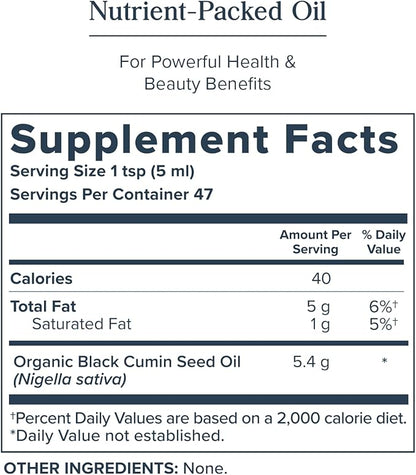 HERITAGE STORE Black Seed Oil, Organic, Cold Pressed Nigella Sativa Supplement with Thymoquinone, Omega 3 6 9, Antioxidant, Immunity, Cholesterol, Digestive, Heart & Join Health Support*, Vegan, 8oz