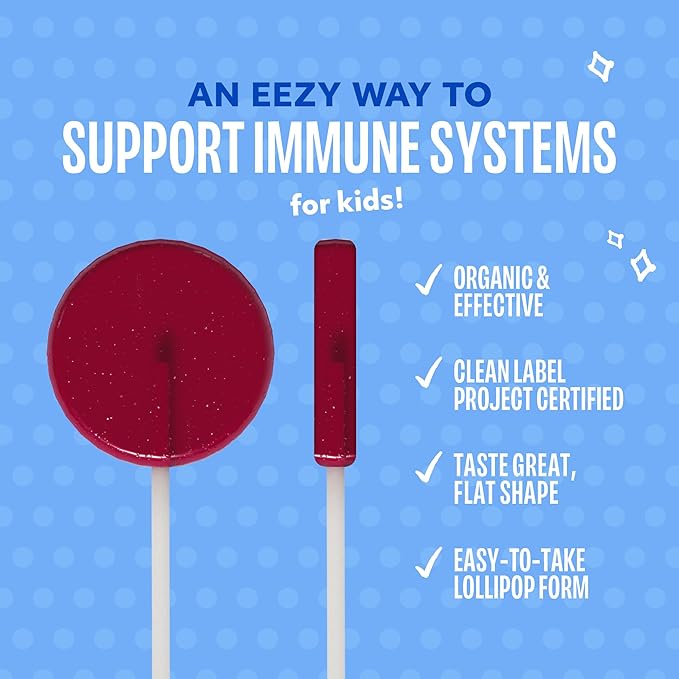 Immuniteez Organic Elderberry Lollipops for Kids - Immune Support with Vitamin C, D, E, Zinc and Organic Honey - Gluten Free Kids Vitamins - 10 Count Bag