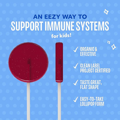 Immuniteez Organic Elderberry Lollipops for Kids - Immune Support with Vitamin C, D, E, Zinc and Organic Honey - Gluten Free Kids Vitamins - 10 Count Bag