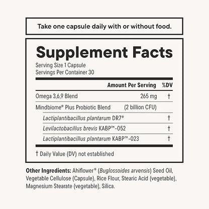 Daily Nouri Stress Probiotic | for Cortisol Management, Digestion, Daily Stress Relief & Gut Microbiome Health | 3 Probiotic Strains & Vegan Ahiflower Omega Oil | for Women & Men | 30-Day Supply