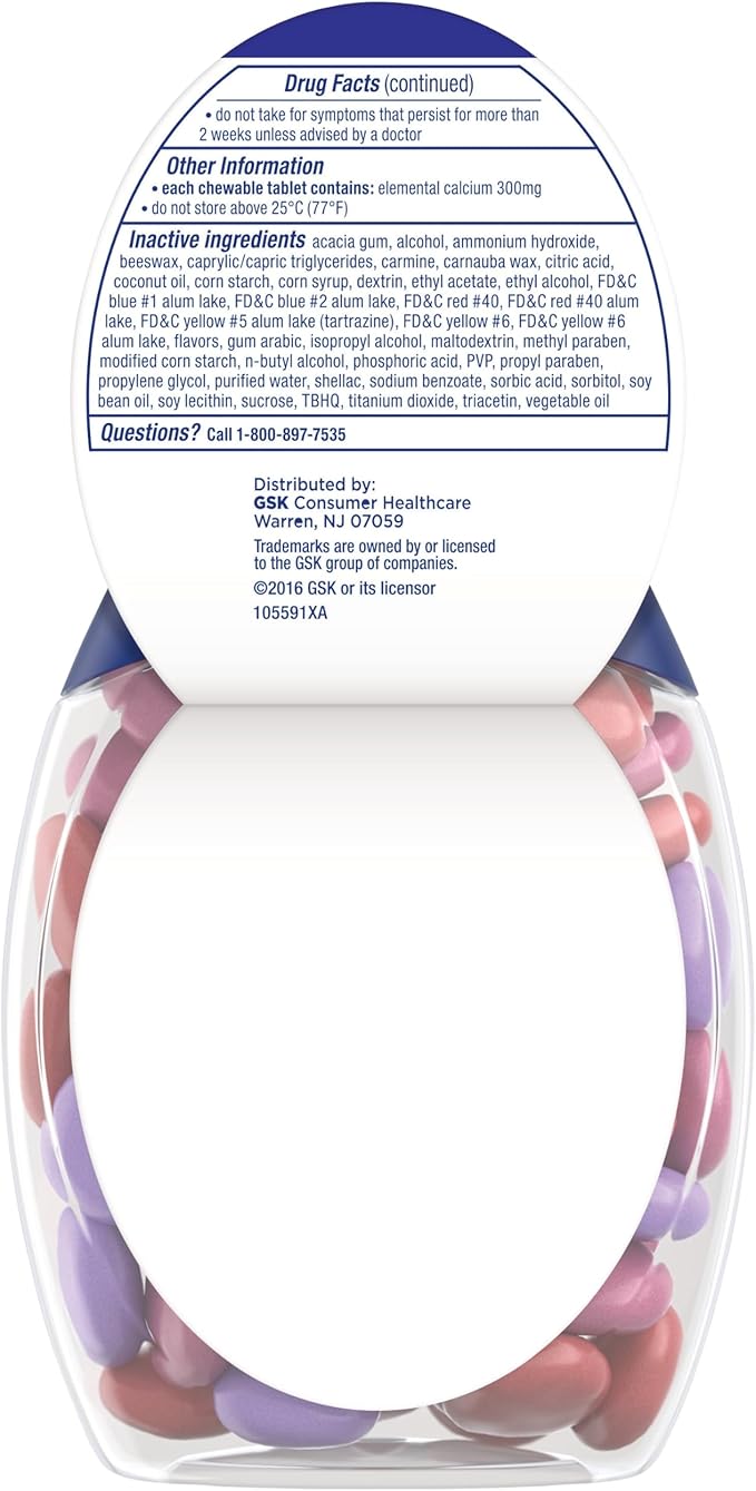 TUMS Chewy Bites Antacid Tablets for Chewable Heartburn Relief and Acid Indigestion Relief, Assorted Berries - 60 Count