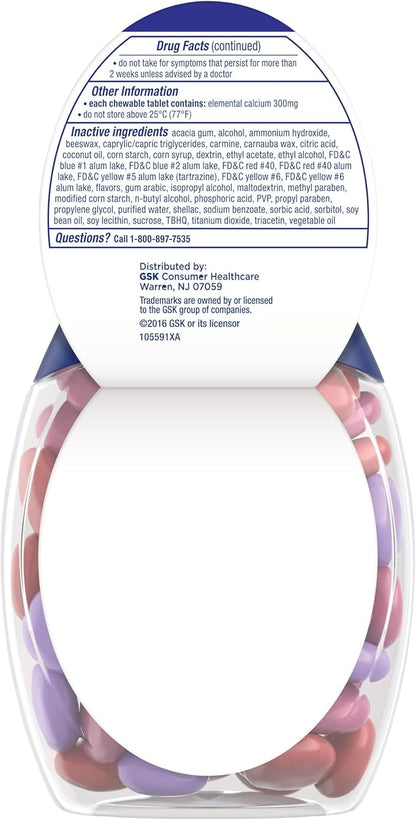 TUMS Chewy Bites Antacid Tablets for Chewable Heartburn Relief and Acid Indigestion Relief, Assorted Berries - 60 Count