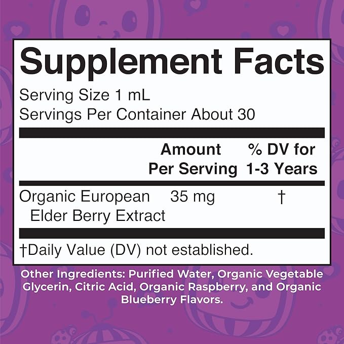 MaryRuth Organics Cocomelon Toddler Elderberry Syrup, USDA Organic Elderberry, Sugar Free Kids Immune Support Supplement for Ages 1-3 Years, Clean Label Project Verified®, Vegan, Gluten Free, 1 Fl Oz