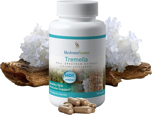 MushroomScience Tremella Mushroom Capsules, Full Spectrum Extract, Healthy Skin & Nails Support, Natural Mushroom Supplement for Adults, Hot Water Extracted Mushrooms, Vegetarian, 300MG, 90 Count