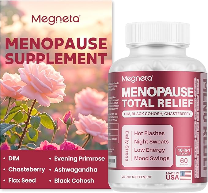 MEGNTEA Menopausal Supplements for Women, Black Cohosh for Menopause Hot Flashes, with DIM, Chasteberry, Evening Primrose, Flax Seed & Ashwagandha (60 Capsules)
