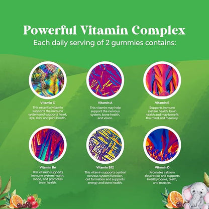 Plant Based Kids Multivitamin Gummies - Multivitamin for Kids Immunity Support Gummies with Vitamins A C D3 E B and Zinc Gelatin and Gluten Free Non-GMO Vitamins Gummy Formula 180ct