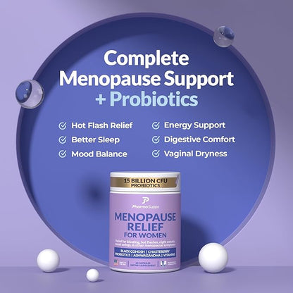 Natural Menopause Supplements for Women - Perimenopause Supplements for Hormonal Balance, Bloating & Mood Swings | Hot Flashes Menopause Relief w/Probiotics & Prebiotics, Black Cohosh & Chasteberry