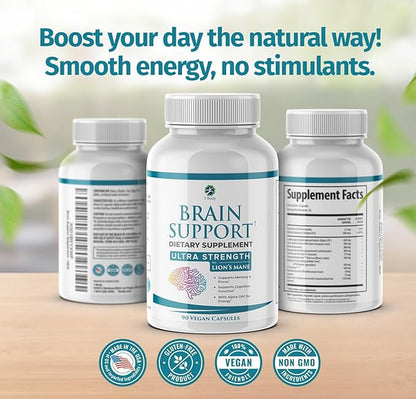 1 Body Brain Supplement Capsules with Lions Mane for Memory and Focus - Nootropics, Alpha GPC, Bacopa Monnieri
