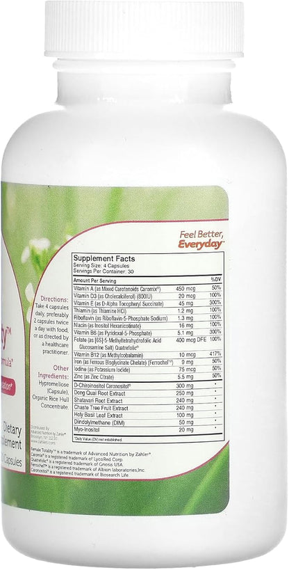 Zahler Female Totality - Multivitamin Hormone Support for Women Supplement with D-Chiro, Inositol, Dong Quai, Shatavari, Chaste Tree, Holy Basil, DIM, Iron - Hormone Balance for Women (120 Capsules)