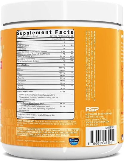 RSP AminoLean Recovery - Post Workout BCAAs Amino Acids Supplement + Electrolytes, BCAAs and EAAs for Hydration Boost, Immunity Support - Muscle Recovery Drink, Vegan Aminos, Blood Orange…