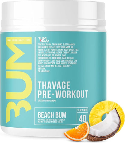RAW Pre Workout Powder, Thavage (Beach Bum) - Chris Bumstead Sports Nutrition Supplement for Men & Women - Cbum Pre Workout for Working Out, Hydration, Mental Focus & Energy - 40 Servings