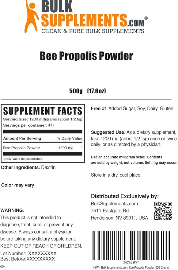 BulkSupplements.com Bee Propolis Powder - Bee Propolis Supplement, Superfood Supplement - Natural & Gluten Free, 1.2g per Serving, 500g (1.1 lbs) (Pack of 1)