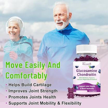 Glucosamine Chondroitin Gummies - Glucosamine Gummies with MSM, Turmeric & Boswellia, Support Cartilage, Joint Structure & Tissue, Joint Support Supplement for Men and Women - 60 Cts
