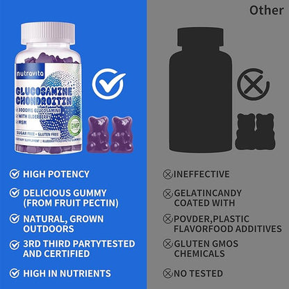Glucosamine Chondroitin Gummies with MSM & Elderberry Extra Strength - Joint Support, Antioxidant Immune Support Supplement for Adults, Men & Women.120 Blueberry Chews