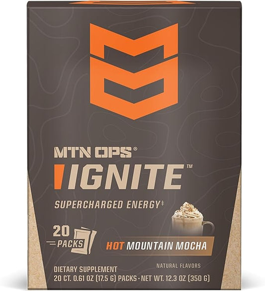 MTN OPS Hot Ignite Instant Coffee Nootropic & L-Arginine L-Citrulline for Cognitive Clarity, Mental Focus & Nitric-Oxide Boost | 200mg Caffeine per Serving, 20 Servings | Mountain Mocha Trail Packs