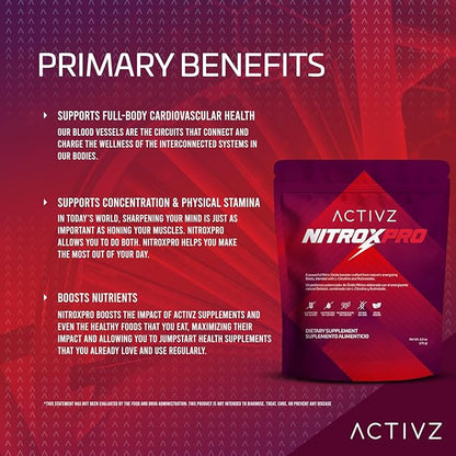 ACTIVZ NitroxPro™ Drink Powder - Beets, L-Citrulline, Rutinosides, CyLoc Dextrin & DexKey for Nitric Oxide, Cardiovascular Support, 6.0 oz (171g)