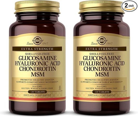 SOLGAR Glucosamine Hyaluronic Acid Chondroitin MSM - 120 Tablets, Pack of 2 - Promotes Healthy Joints, Supports Comfortable Movement - Non-GMO, Gluten Free - 80 Total Servings