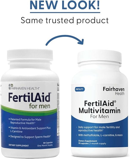 Fairhaven Health FertilAid for Men Fertility Supplements for Men | Count and Motility Support Pre-Conception for Him | Male Fertility Support Includes L-carnitine, Zinc, and Folate | 90 Capsules
