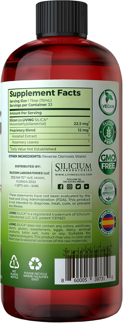 Living Silica Plant Based Collagen Booster | Vegan | Supports Healthy Collagen and Elastin Production for Joint & Bone Support, Glowing Skin, Strong Hair & Nails 500 ml | 16.9 Fl Oz