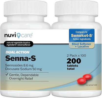Senna Plus Laxative Stool Softener - Docusate Sodium (50mg) Stool Softener with Stimulant Laxative Sennosides (8.6mg) - Compare to Senokot-S for Occasional Constipation Relief* (2 Pack)