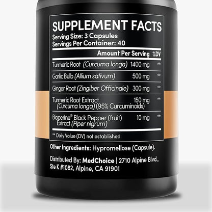 4-in-1 Turmeric and Garlic Supplements with Bioperine 2360 mg Turmeric Ginger Root Capsules with Garlic for Joint, Digestion & Immune Support (120ct, Pack of 4)