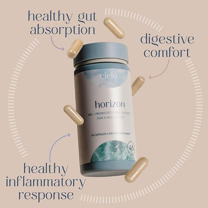 Cielo Daily Horizon Prebiotics - Probiotics for Men and Women - Daily Probiotics 20 Billion CFU for Adults Gut Health - Contains Digestive Enzymes Blend for Digestion of Nutrients (45 Day Supply)