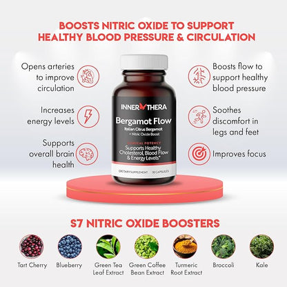 Bergamot Flow Italian Citrus Bergamot + S7 Nitric Oxide, Bergamot Supplement for High Cholesterol - Increase Blood Flow, Circulation & Energy Levels - Made with Patented Italian Bergamonte Extract