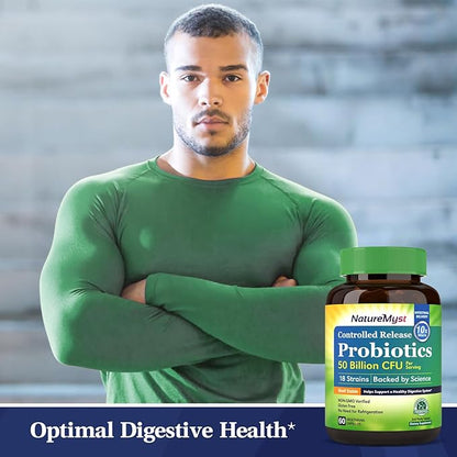 Probiotics 50 Billion per Serving, 18 Probiotic Strains, 60 Veggie Capsules - Non-GMO, Gluten Free