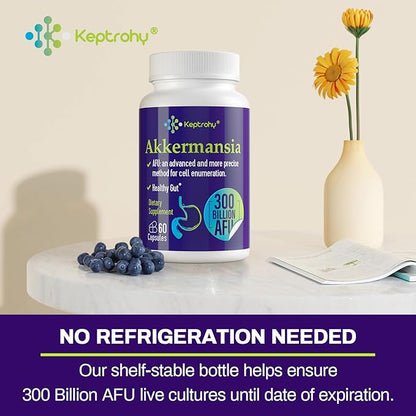 GLP-1 Supplement - 300 Billion AFU Akkermansia Probiotic for Women & Men, Akkermansia Muciniphila for GLP-1 Production, Digestive, Gut, Immune Health, Enhances Gut Digestive Lining function, 60 Count