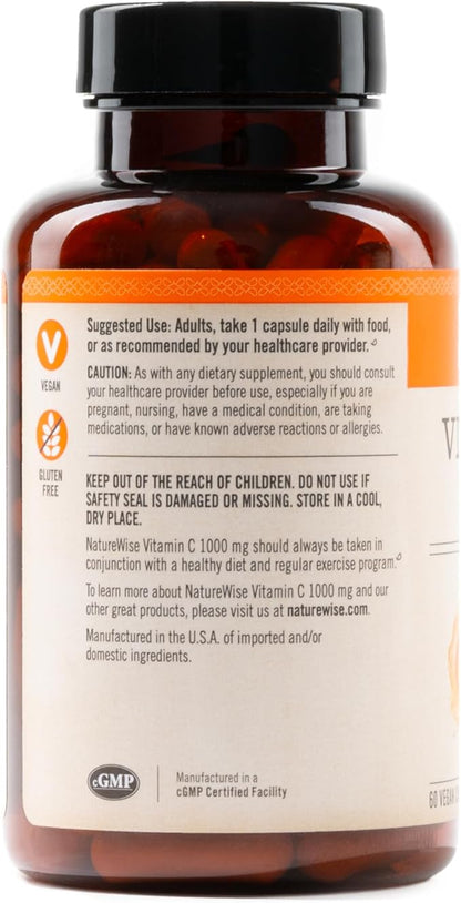 NatureWise Vitamin C 1000mg Capsules - Extra Strength Vegan Vitamin C for Daily Antioxidant & Immune Support - Non-GMO, USA Manufactured - 60 Capsules[60-Day Supply]