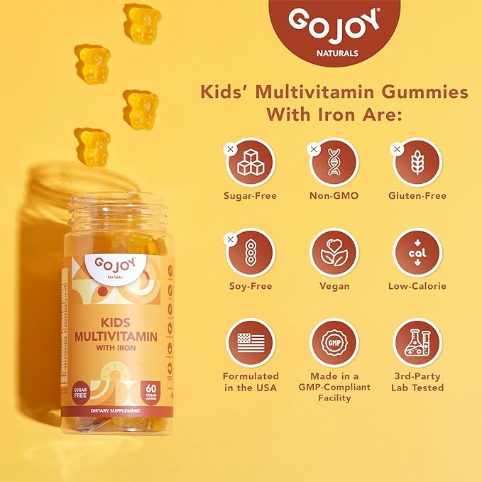Picky Eater Kids Multivitamin Gummies with Iron - Sugar Free Chewable Iron Supplement for Toddlers & Children 3 & Up - Essential Kids Vitamins for Growth & Development