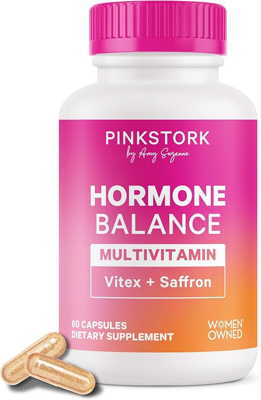 Pink Stork Hormone Balance Multivitamin - Hormone Balance for Women, PMS and Period Relief, Perimenopause, Menopause + Mood Support Supplements, Vitex + Saffron, 60 Capsules