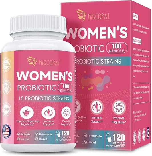 Probiotics for Women, 100 Billion CFU Womens Probiotic with Prebiotics, Digestive Enzymes, D-Mannose & Cranberry Extract for Immune Support, Vaginal & Urinary Health, Digestive Balance - 120 Capsules