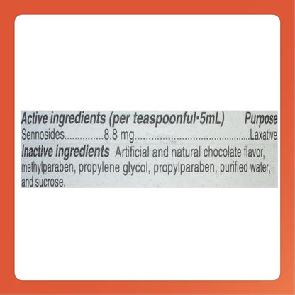 Rugby 8.8 mg Senna Liquid - Made with Natural Vegetable Laxative Sennosides - Promotes Occasional Constipation Relief - Chocolate Flavored - 8 Fl. Oz.