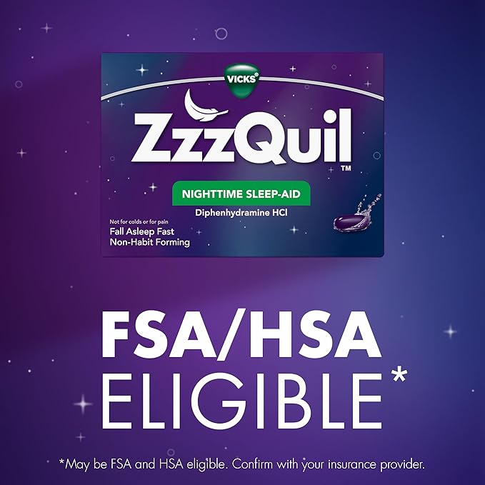 ZzzQuil LiquiCap Sleep Aid, Diphenhydramine 25mg HCl, Sleep Aids for Adults, Nighttime Sleep Aid, 72 LiquiCaps