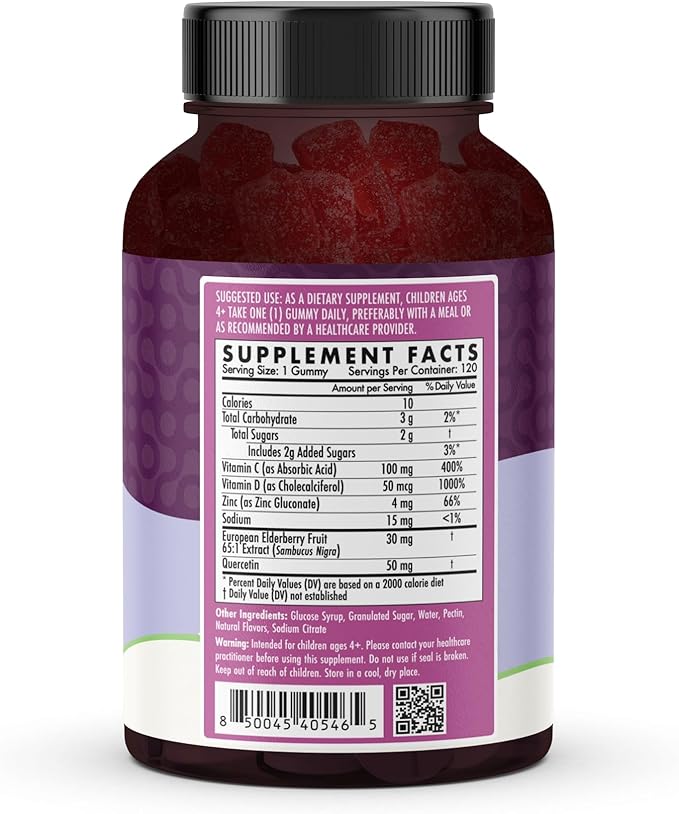 The Wellness Company Super Immune Elderberry Gummies | 120 Gummies (2 Month Supply) | with Zinc and Vitamin C | Non-GMO, Gluten-Free | Supports Immune Health