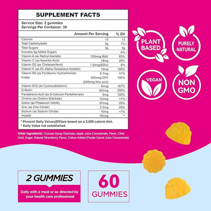 Fertility Gummies for Women to Get Pregnant Fast, Folic Acid Conception Gummies to Boost Fertility for Her, 60 Count Fertility Vitamin Gummy Support Hormone Balance, Ovulation & Period Cycle