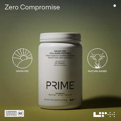 LTH Prime Collagen Peptides - Trusted by Life Time Fitness Members - Collagen Powder for Digestive Health - Supports Healthy Joints, Hair & Skin - from Grass-Fed Cows - Vanilla - 30 Servings