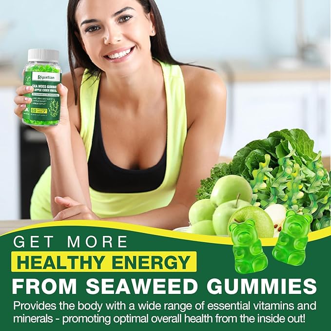 2 Pack Sea Moss Gummies - 120 Vegan Irish Moss Gummy Bears - Made with Natural & Organic Sea Moss Gel,Bladderwrack & Burdock Root - Seamoss Supplement fo Energy, Immune Support