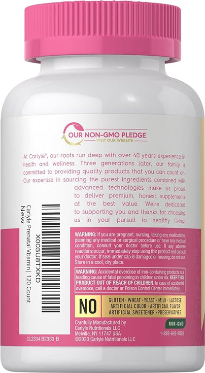 Carlyle Prenatal Vitamins for Women | 120 Capsules | Multivitamin and Mineral Formula with Folic Acid | Non-GMO and Gluten Free Supplement | for Her