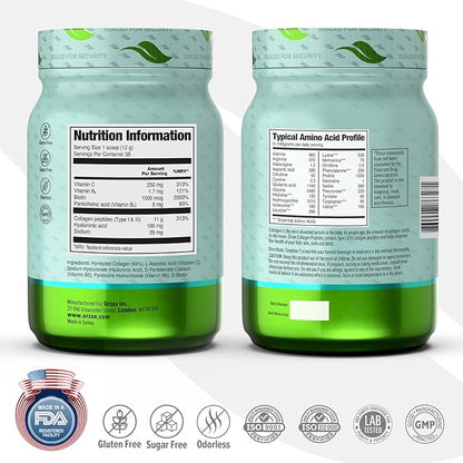 ORZAX Collagen Peptides Powder - 11 g Collagen Type I & III, Biotin & Hyaluronic Acid, 16 oz (Unflavored)