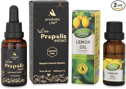 Organic Propolis Extract 30ml & 100% Natural Pure Lemon Essential Oil 20ml | Propolis Alcohol-Free, Immune System Support | DIY, Candle Making for Diffuser