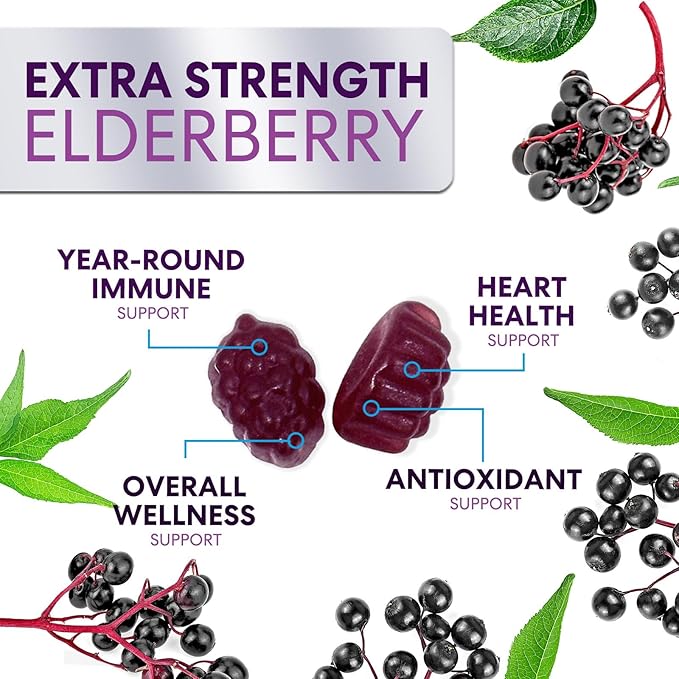 Sambucus Elderberry Immune Gummies, Daily Elderberry Immune Support Vitamins with Vitamin C, Vitamin D3, Zinc, Immune Support Gummy Vitamin Supplement, Black Elder berry for Adult & Kid - 60 Gummies