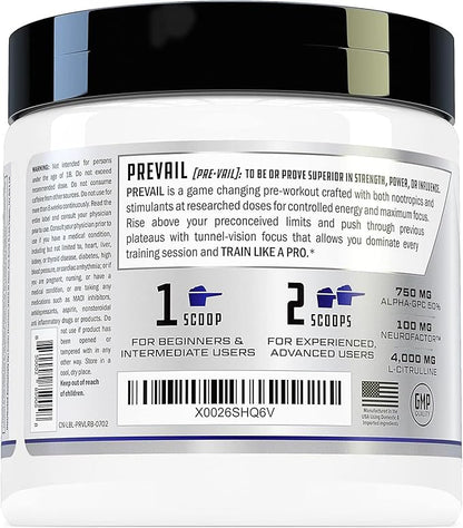 Prevail Pre Workout Powder with Nootropics: Pre Workout for Men and Women, Cutting Edge Energy and Focus Supplement with L Citrulline, Alpha GPC, L Tyrosine, Neurofactor | Rainbow Freeze, 40 SRV