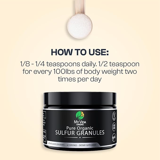 My Vida Origins Pure Organic Sulfur | 99% Pure MSM Granules Supports Skin, Hair, & Joint | Non-GMO, Vegan, Gluten Free (62 Servings) 2 Months Supply