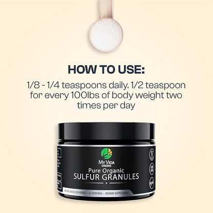 My Vida Origins Pure Organic Sulfur | 99% Pure MSM Granules Supports Skin, Hair, & Joint | Non-GMO, Vegan, Gluten Free (62 Servings) 2 Months Supply